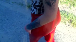 Sexy high heels latex leggins domina walking,very hot domina from poland