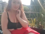busty bbw exhibitionist squirts hard on public balcony 2/16