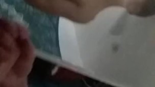 Spray cum on mirror
