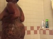Tatted BBW taking a shower
