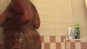Tatted BBW taking a shower
