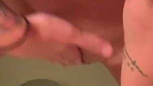 Quick piss while I play with myself on the toilet