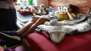 Sweaty socked feet footjob