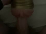 Fucking the Fleshlight in bed with extra lube