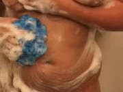 Amateur wife soaps up big natural tits