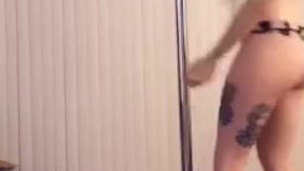 Petite goth babe strips down in