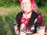 Sugar playing with her breasts in a field, almost gets caught!