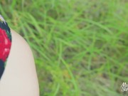 I tease him, fucks and eat sweet cum creampie from my pussy on the nature 9/16