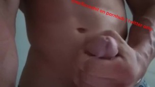 Muscular former Jock turned Maintenance man jerking on the job