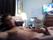 Hot guy just came still stroking cock after cum