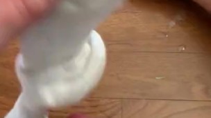 Horny football jock cums all over big feet