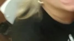 Big naked boobs in public toilet. Love doing public show