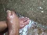 Sexy Ebony Feet Being Washed Outdoors