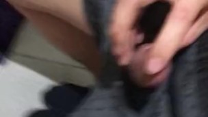 So horny in a shopping mall toilet / wearing new underwear and jerking off