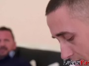 Nubile maid dominated by two big cock and cum in mouth 4/16