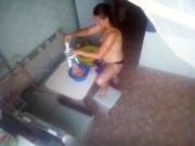 Spying naked mother in the kitchen turns the meat - MyNakedStepmother