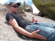 High desert hike pissing and cumming in public in 1080p