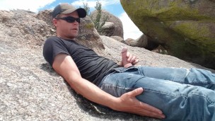 High desert hike pissing and cumming in public in 1080p