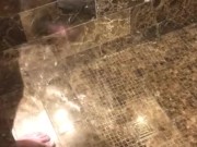 Reno, NV hotel shower door reflection stroking white cock