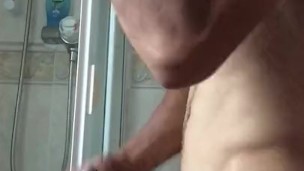 Teen boy jerks cock before shower