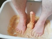 Fun with fruit cocktail,cake,whipped cream and dildo