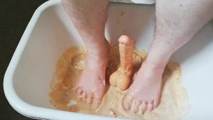 Fun with fruit cocktail,cake,whipped cream and dildo