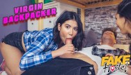 Inside virgin Fake hostel virgin backpacker takes a big cock in threesome