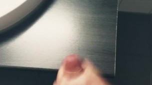 boy jerking in hotel room and cums on sink in bathroom lad hung