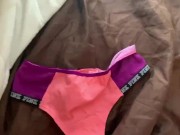 Stroking my big cock and cumming on panties