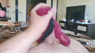 Stroking with dirty stepdaughter panties after her moaning sex