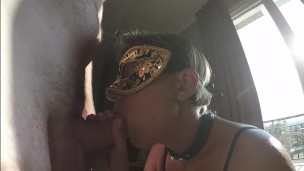  Slutty masked MILF sucks and receives a HUGE facial cumshot 