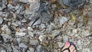 Girl On Nature Walk Stops To Piss On Stump