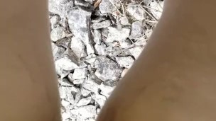 Girl Public Urination On Rock On Public Trail