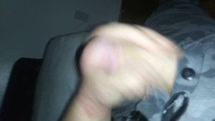 Guy jerks thick dick for slow mo cumshot