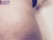 Blonde Carlycurvy mouth tease in dark purple bra 4/16