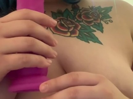 I slobber all over my dildo then put it inside of me