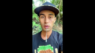 Skater boy spits cum outdoor