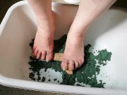Fun with green foam and dildo