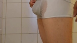 Wet white boxer fondling, not sheer enough?!