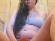 KittenisaSlut stretches her tight pussy with a huge realistic dildo 1/16