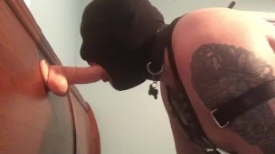 Leather dildo sucking slut