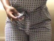 Sexy ebony bathroom stall undressing