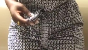 Sexy ebony bathroom stall undressing