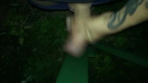 Loudly night cumshot on light pole ( fast jerking )