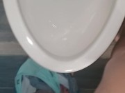 Messy. Girl Standing Piss In Public Bathroom