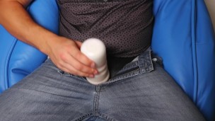 Solo masturbating using fleshlight with cumshot