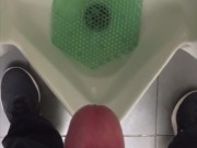Quick public/work bathroom jerk off and cum & urinate