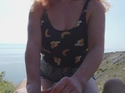 Ruined Premature Cum on Big Tits - Ginger Caught under Public Beach Parking 4/16