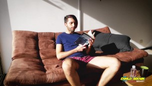 Latino with big uncut cock jerking off and moaning at sunset - Camilo Brown