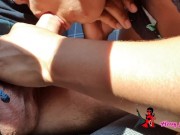 GIRLFRIEND SUCK MY COCK IN THE CONVERTIBLE CAR - I CUM IN IN HER BOOBS 6/16